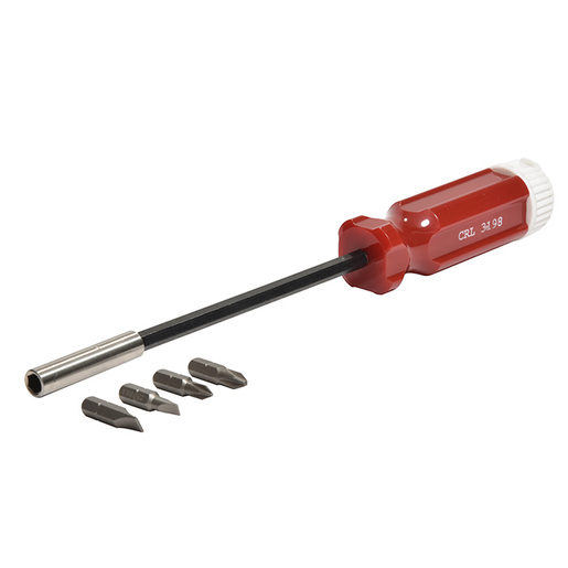 CRL 3198 long red-handle magnetic screwdriver with four insert bits