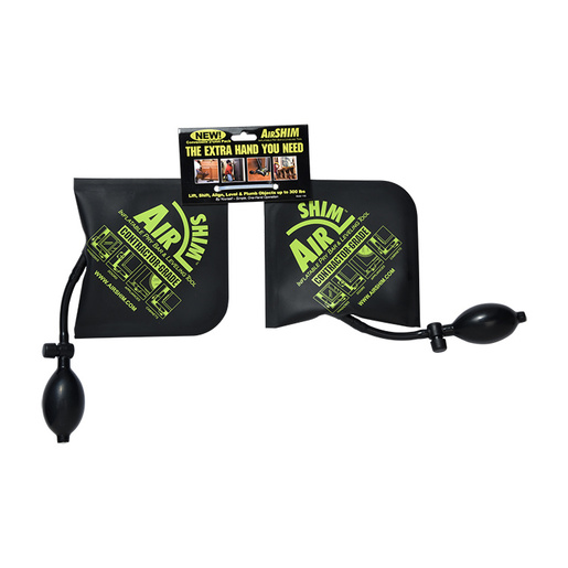 Pair of black CRL Air Shim inflatable leveling tools with hand pumps