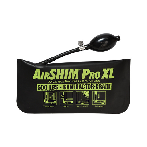 CRL AS1194 black Air Shim Pro XL inflatable leveling tool with attached pump and metal bleeder valve