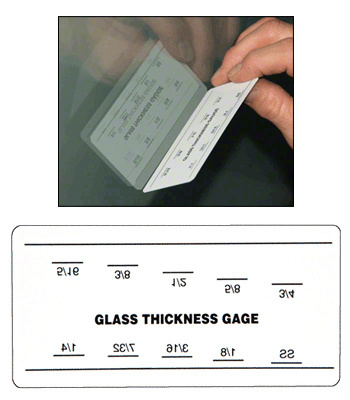 CRL G1340 glass thickness gauge shown against glass with its printed reflection scale